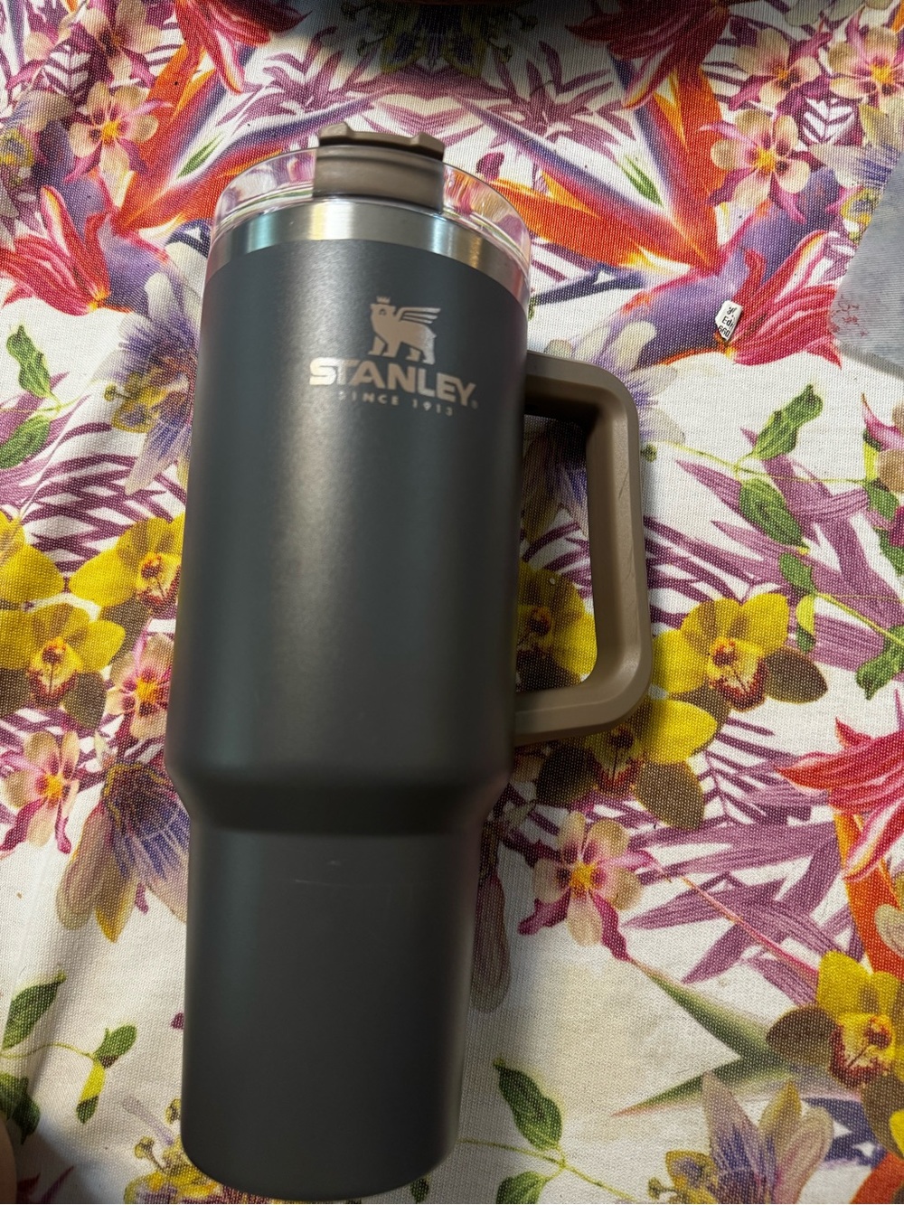 Stanley 40oz tumbler- Charcoal with Brown Handle